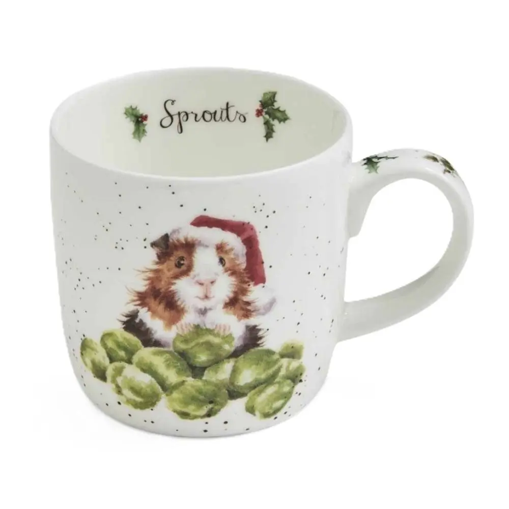 Wrendale Designs Vánoční porcelánový hrnek Wrendale Designs "Sprouts", 0,31 l - Morče
