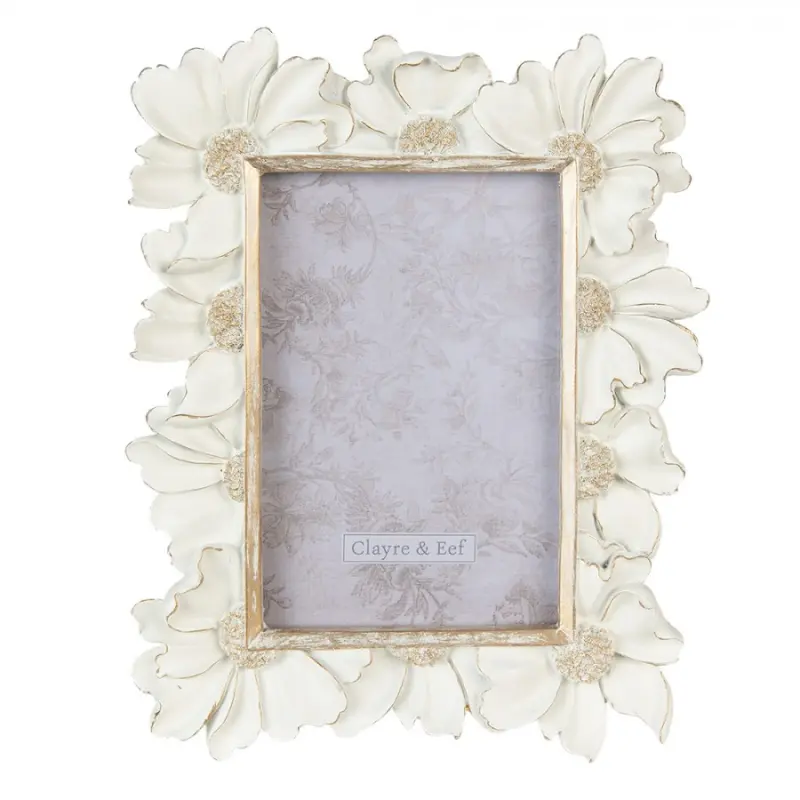 Bílý dřevěný fotorámeček Gijsberta s květinovým motivem – 10x15 cm