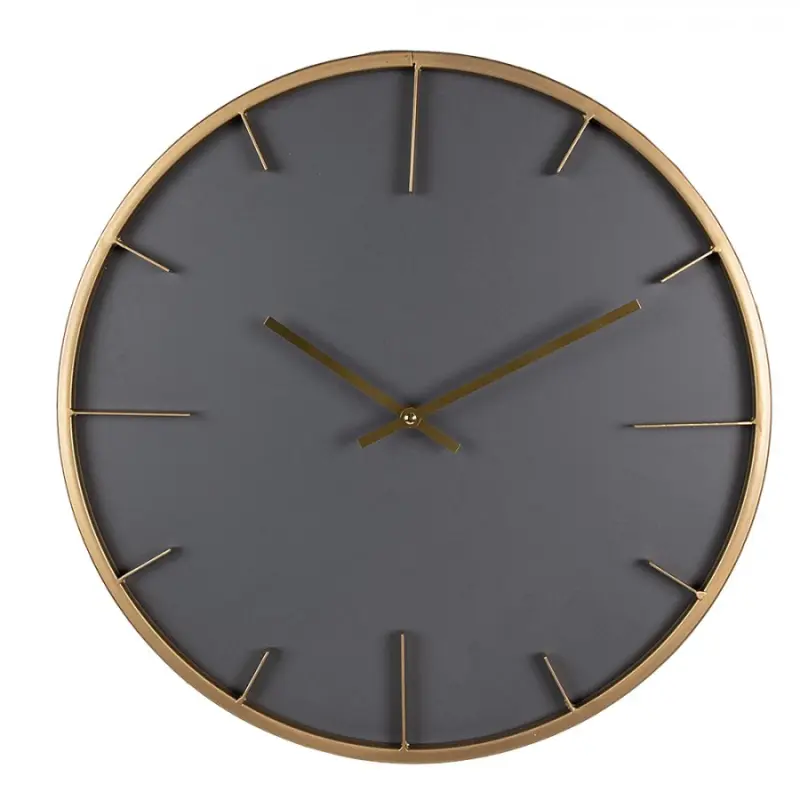 Šedé minimalistické nástěnné hodiny se zlatými ručičkami a rámem – 45 cm