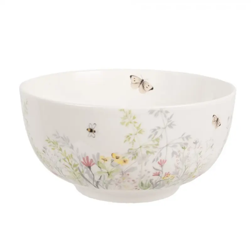 Bílá porcelánová miska na polévku s lučními květinami a motýlky Wildflower Fields – 500 ml