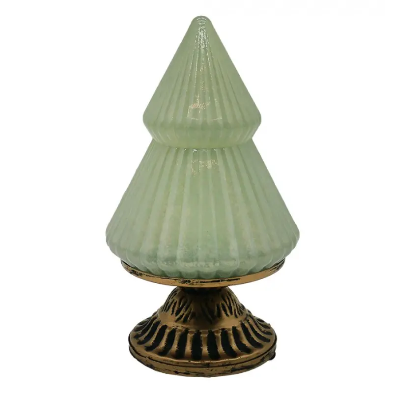 Zelený skleněný dekorační svítící stromek LED Tree - Ø 10*18 cm Clayre & Eef