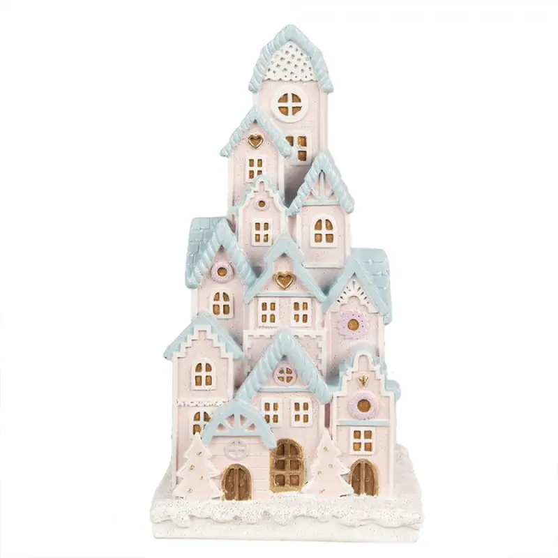 Pastelové městečko perníkových domečků s LED osvětlením Anijs – 13x13x26 cm
