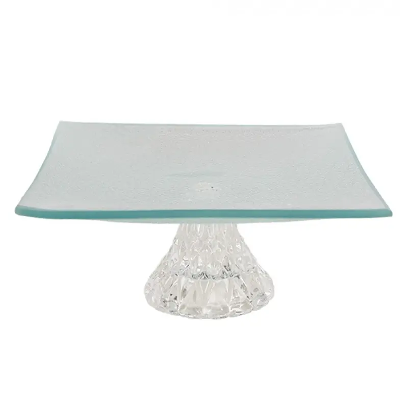 Transparentní skleněný servírovací podnos/ mísa na noze - 19*19*7 cm Clayre & Eef