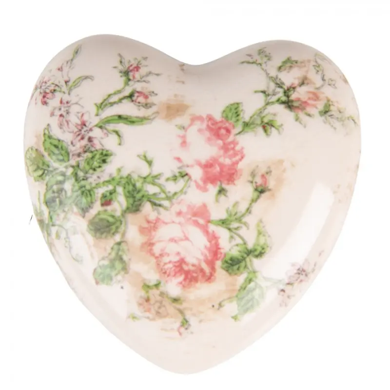 Keramické dekorační srdce s růžemi Roses L – 11x11x4 cm