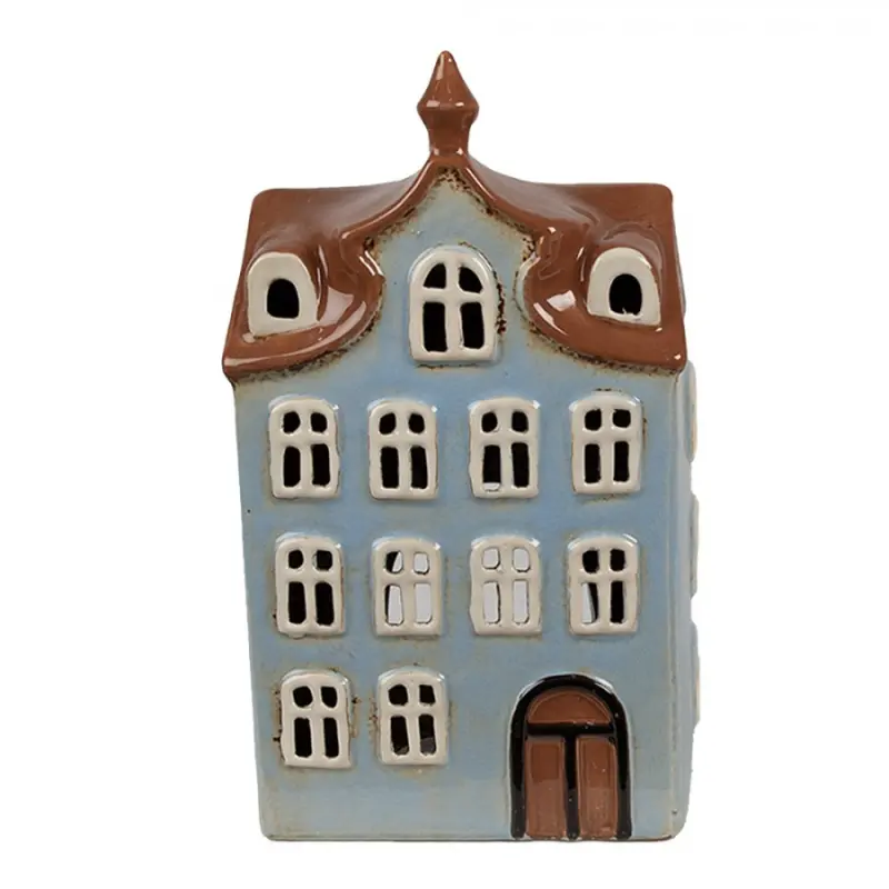 Modrý keramický domeček na čajovou svíčku Houthem X – 13x9x22 cm