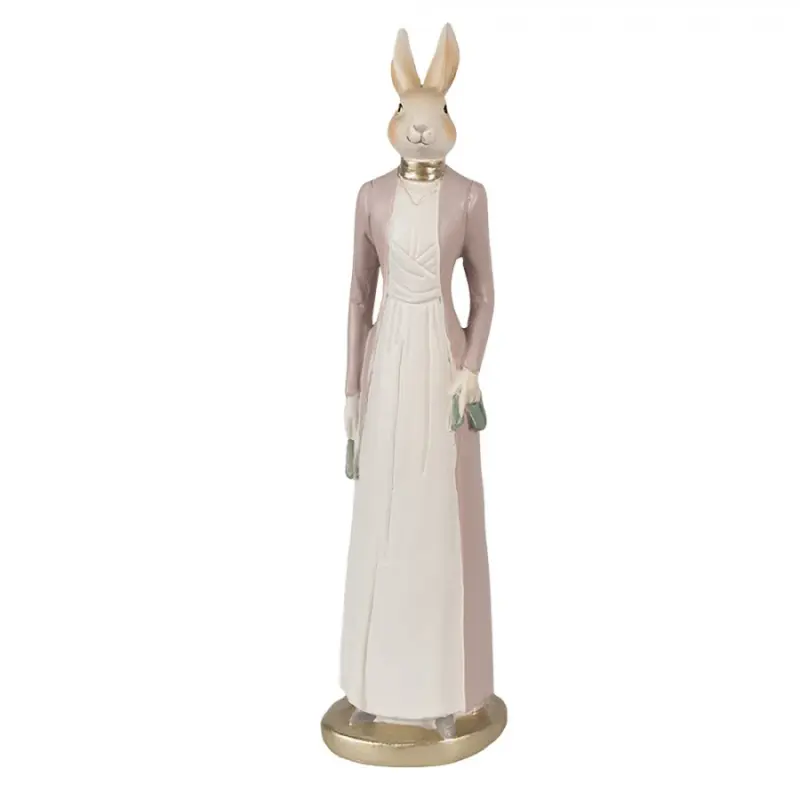 Růžová figurka elegantní zaječice v dlouhých šatech – 28 cm