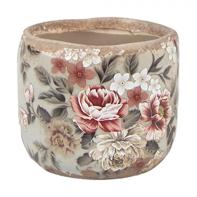 Květináč s šedou glazurou a květy Masselin XS – 8x7 cm