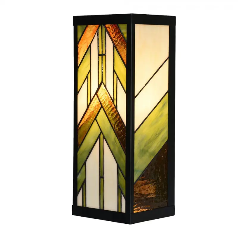 Nástěnné zeleno-béžové světlo Tiffany v art deco stylu Claire – 14x16x40 cm
