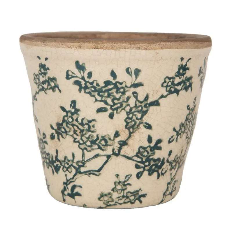 Keramický květináč se zeleným květinovým motivem Emerald Bloom S – 12x11 cm