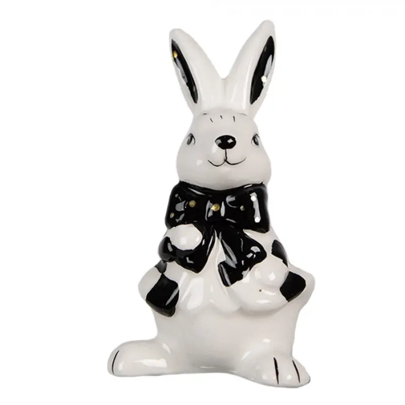 Figurka bílého zajíčka s černou mašlí – 9 cm