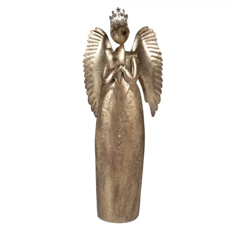 Zlatá antik kovová veliká dekorace anděl se srdcem Christmas Angel - 52*22*144 cm Clayre & Eef