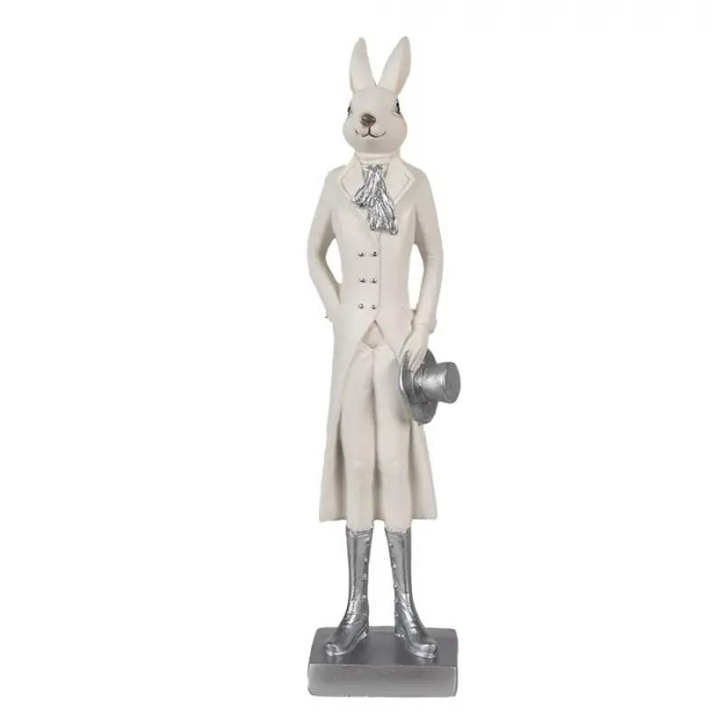 Figurka fešáckého králíčka v obleku a stříbrným kloboukem – 34 cm