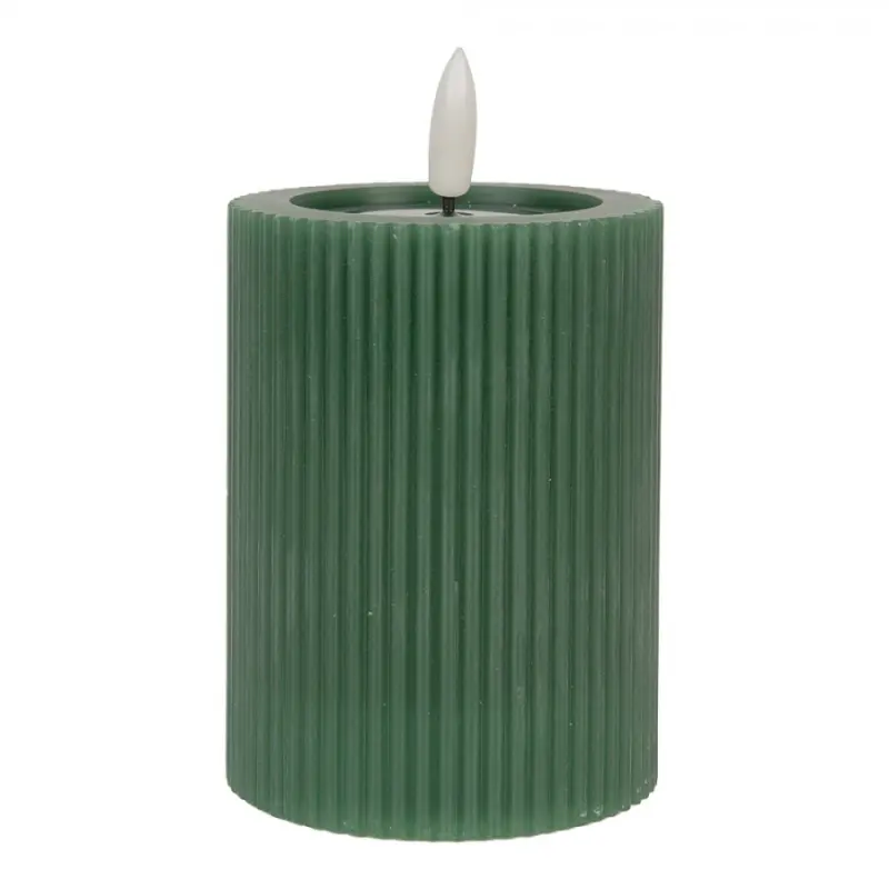 Zelená válcová svíčka s vroubkováním Led Candle - Ø 8*13 cm / 2*AA Clayre & Eef