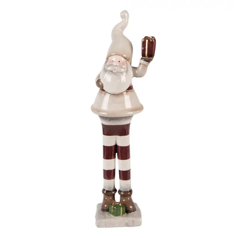Vánoční dekorace keramická postavička Santa Claus béžovo-červená L Moer – 9x8x30 cm