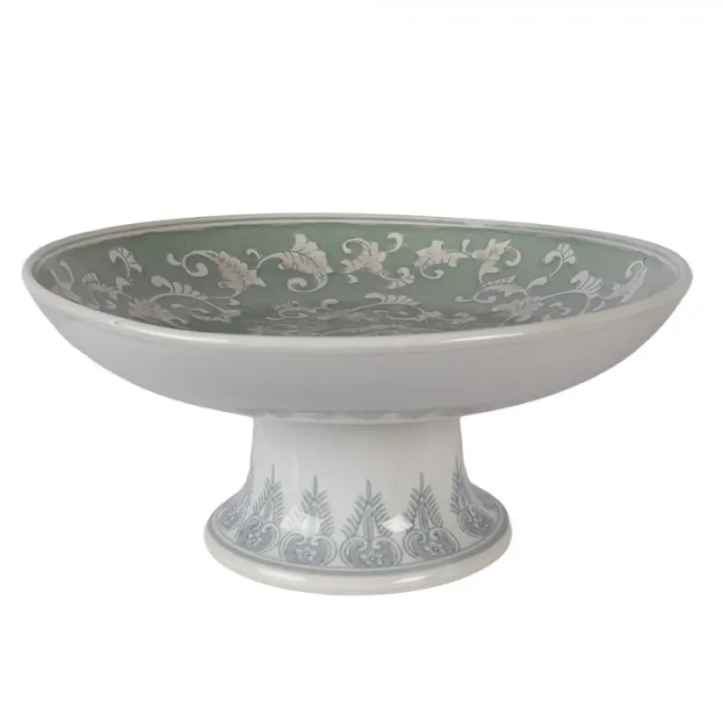 Keramický střední stojan na dorty s modrozeleným dekorem Folklore – 27x13 cm