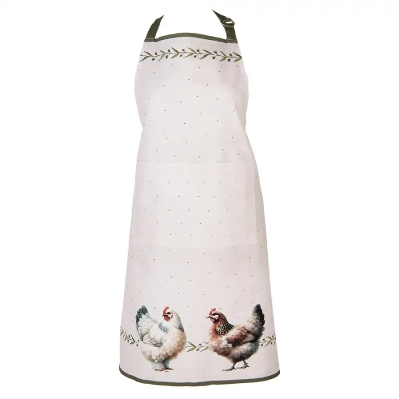 Béžová bavlněná zástěra se slepičkami Barnyard Chicken - 70*85 cm Clayre & Eef