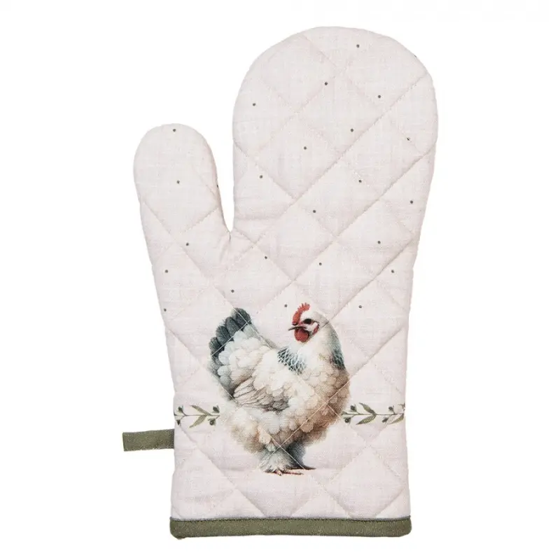 Béžová chňapka - rukavice se slepičkami Barnyard Chicken - 18*30 cm Clayre & Eef