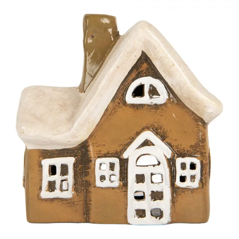 Hnědý keramický svícen na čajovou svíčku domek Village - 13*7*13 cm Clayre & Eef