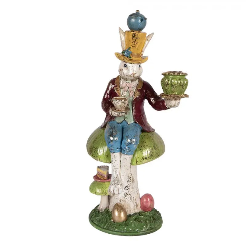 Svícen ve tvaru králíka s hodinkami Wonderland – 20x16x41 cm
