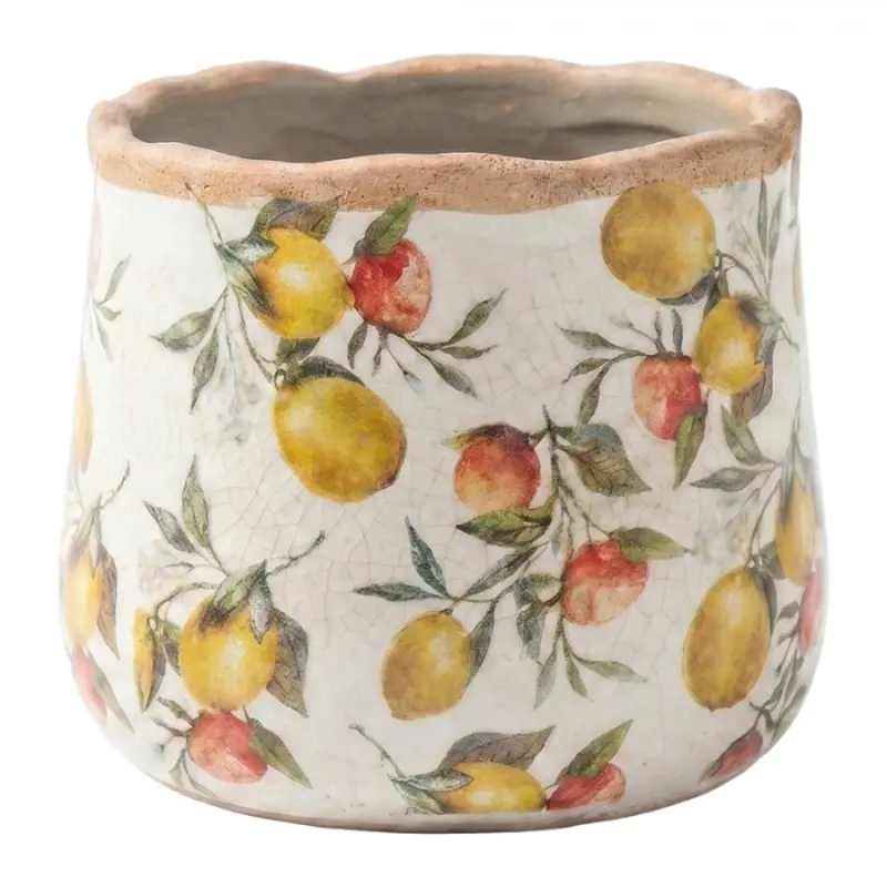 Keramický květináč s bílou glazurou a citrony Tuscany S – 11x10 cm