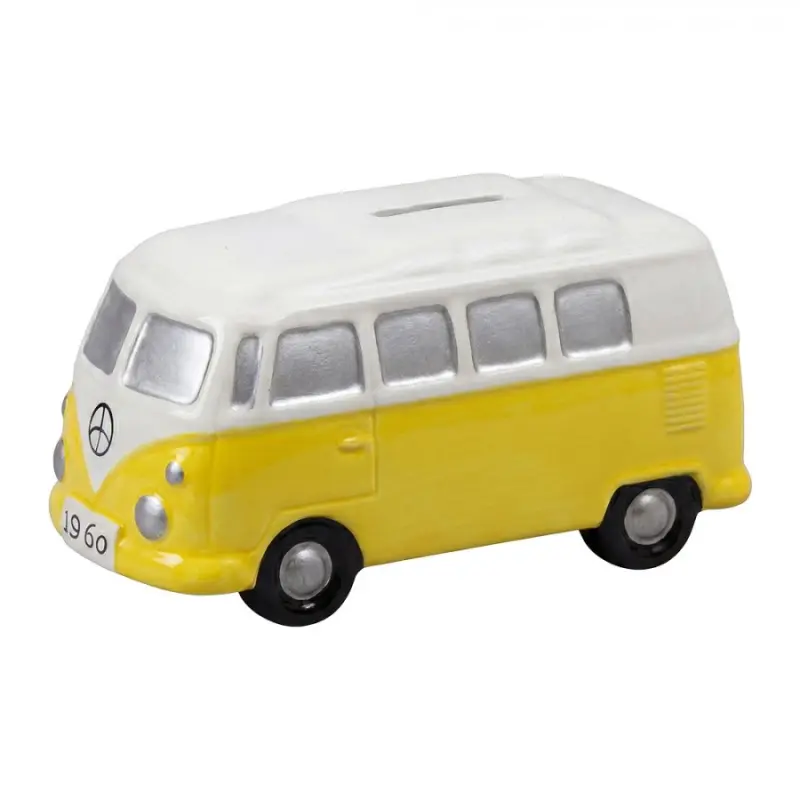 Modrá keramická pokladnička autobus