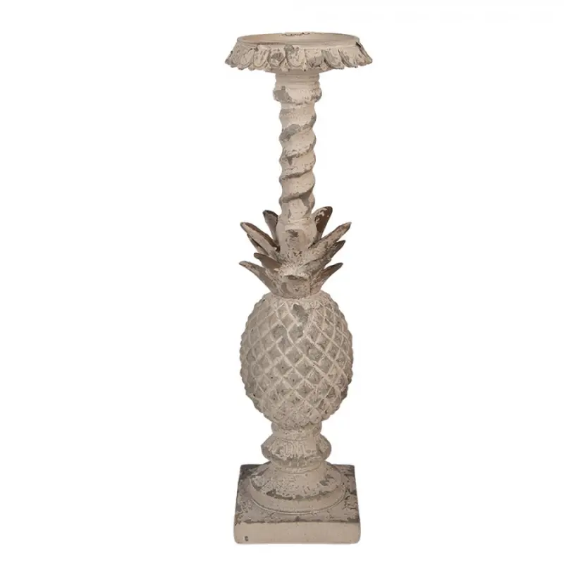 Béžový antik vysoký svícen s ananasovým dekorem - 11*11*41 cm Clayre & Eef