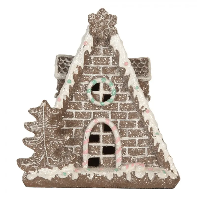 Hnědá plastová perníková chaloupka s LED světlem – 17x10x18 cm