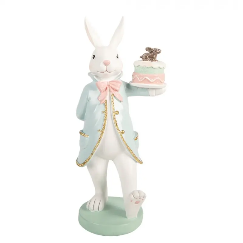 Dekorace králík v modrém obleku a dortíkem - 13*11*28 cm Clayre & Eef