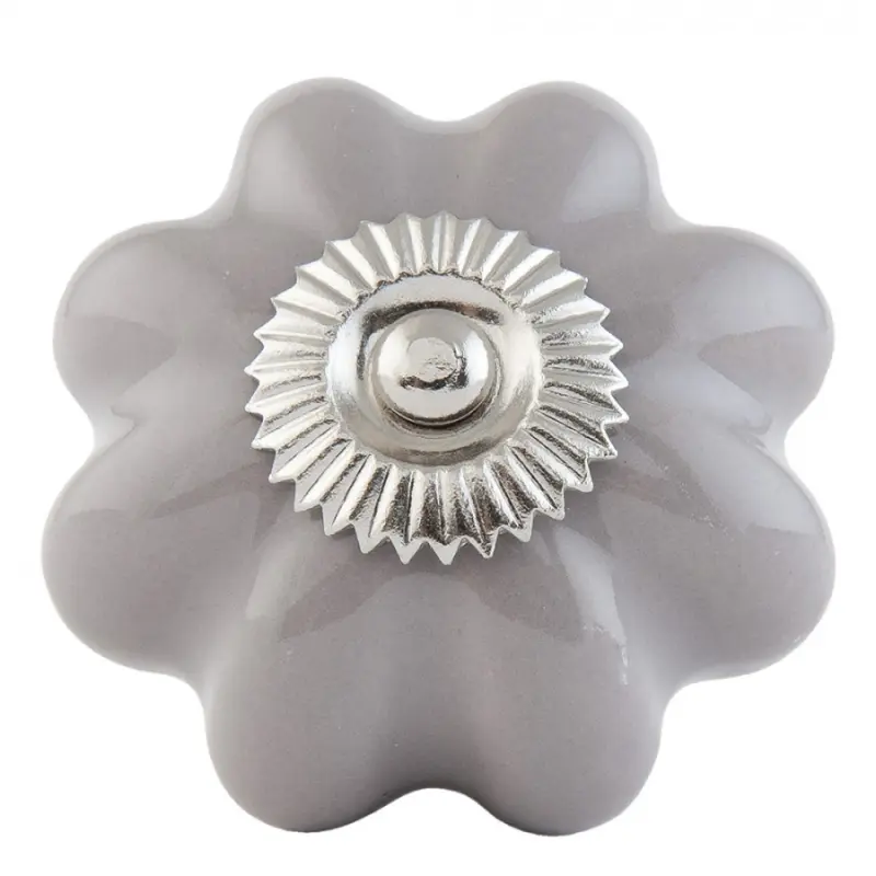 Vintage šedá keramická úchytka Květina - Ø 4 cm Clayre & Eef
