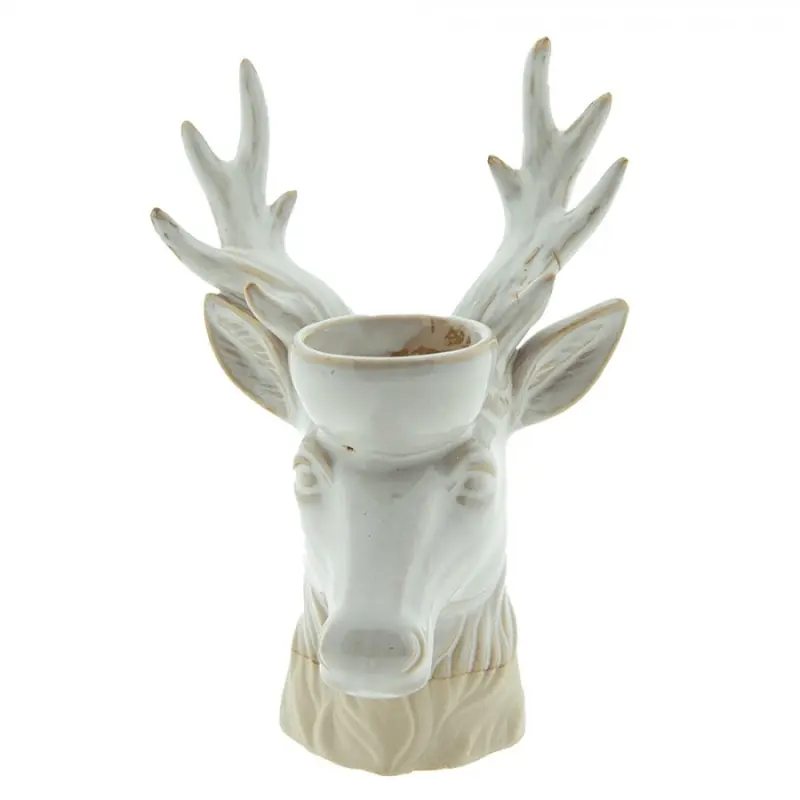 Béžový porcelánový svícen na čajovou svíčku Jelen Gerjen – 15x12x21 cm