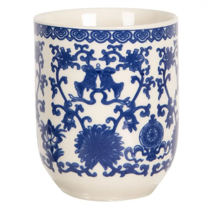 Porcelánový kalíšek na čaj s modrými ornamenty- 6x8 cm / 0,1L – 100 ml