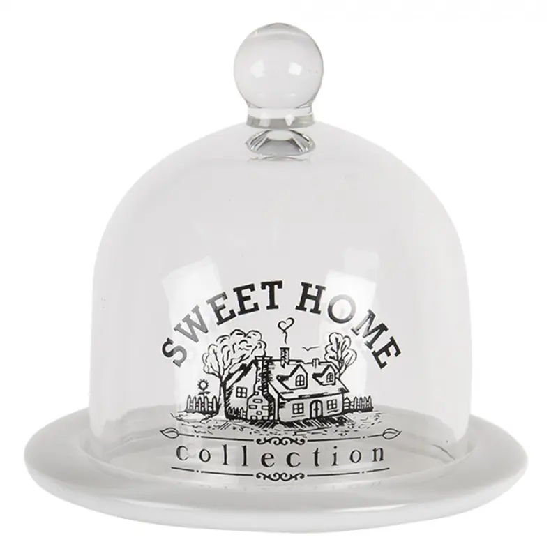 Skleněný poklop Sweet Home s bílou miskou – 12x12 cm