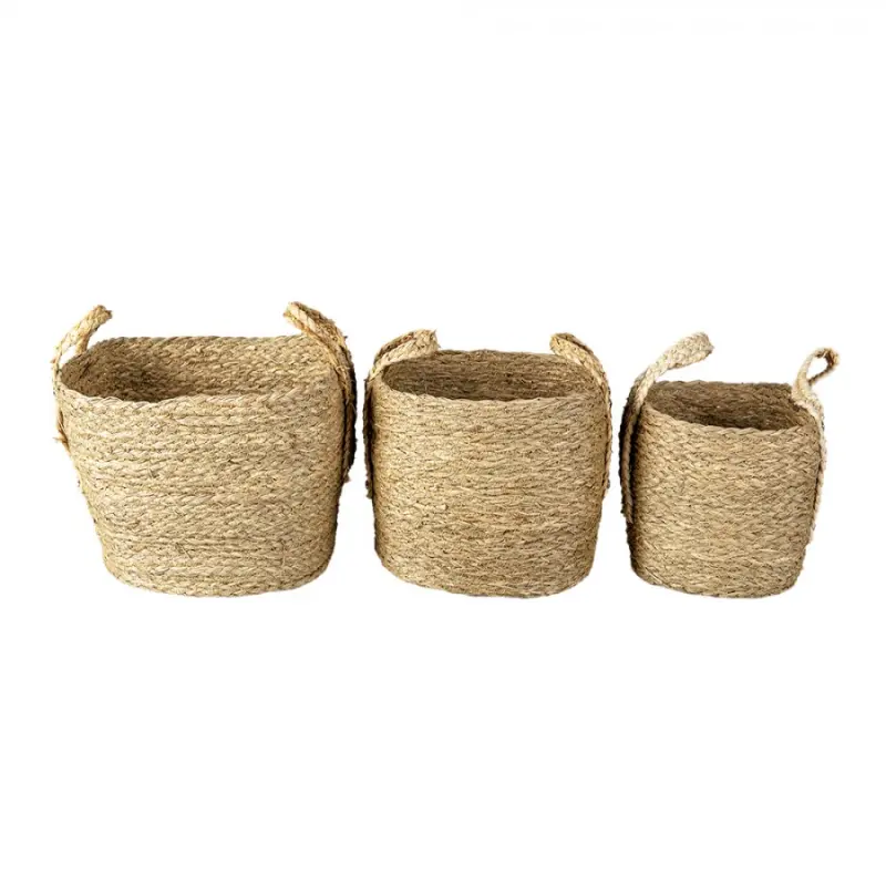 3 ks přírodních pletených košů Marcia s uchy- Ø27*21/30 / Ø23*19/27 / Ø20*17*25 cm – (3) 25x25x34 / 24x20x28 / 21x18x25 cm