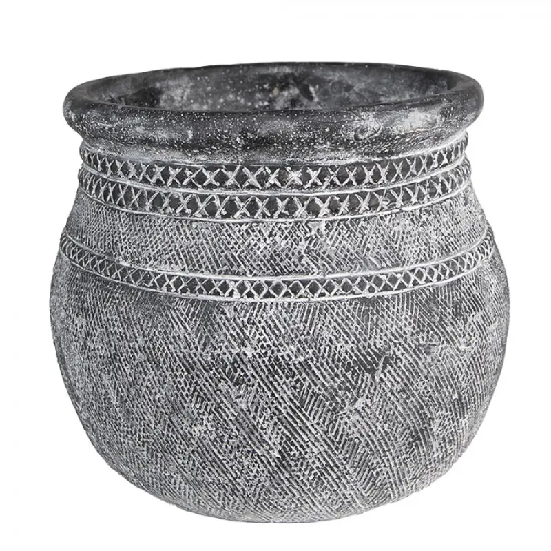 Granitový antik cementový obal na květináč se zdobením – 32x29 cm