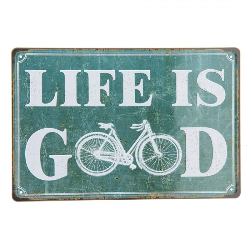 Zelená kovová cedule LIFE IS GOOD s odřením a patinou- 30*20 cm – 30x1x20 cm