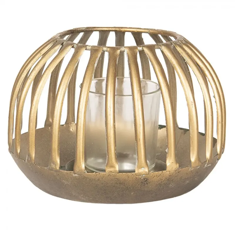 Zlatá kovová lucerna Lucette – Ø 15*10 cm Clayre & Eef