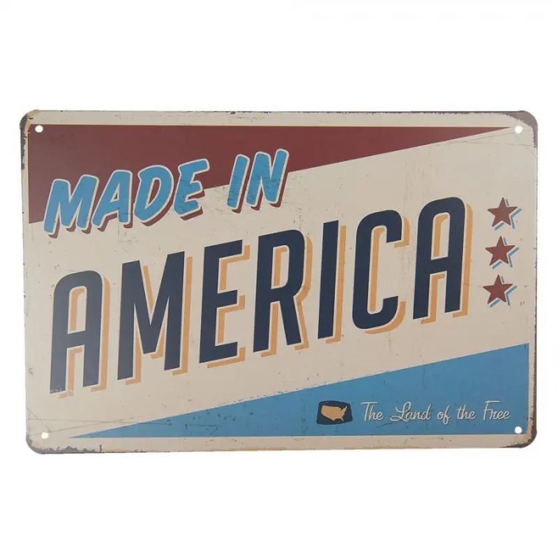 Středně velká kovová barevná cedule MADE IN AMERICA- 30*20 cm – 30x1x20 cm
