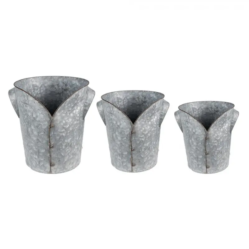 Zinkové antik plechové obaly na květníky sako – 25x28 / 21x24 / 17x20 cm