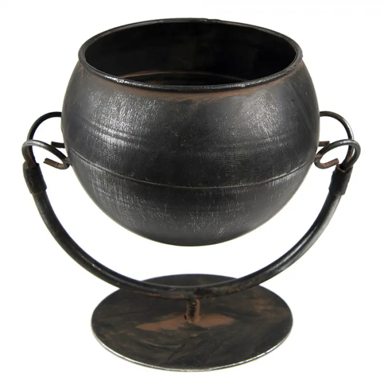 Černý antik kovový květináč na noze Niels – 19x15x19 cm