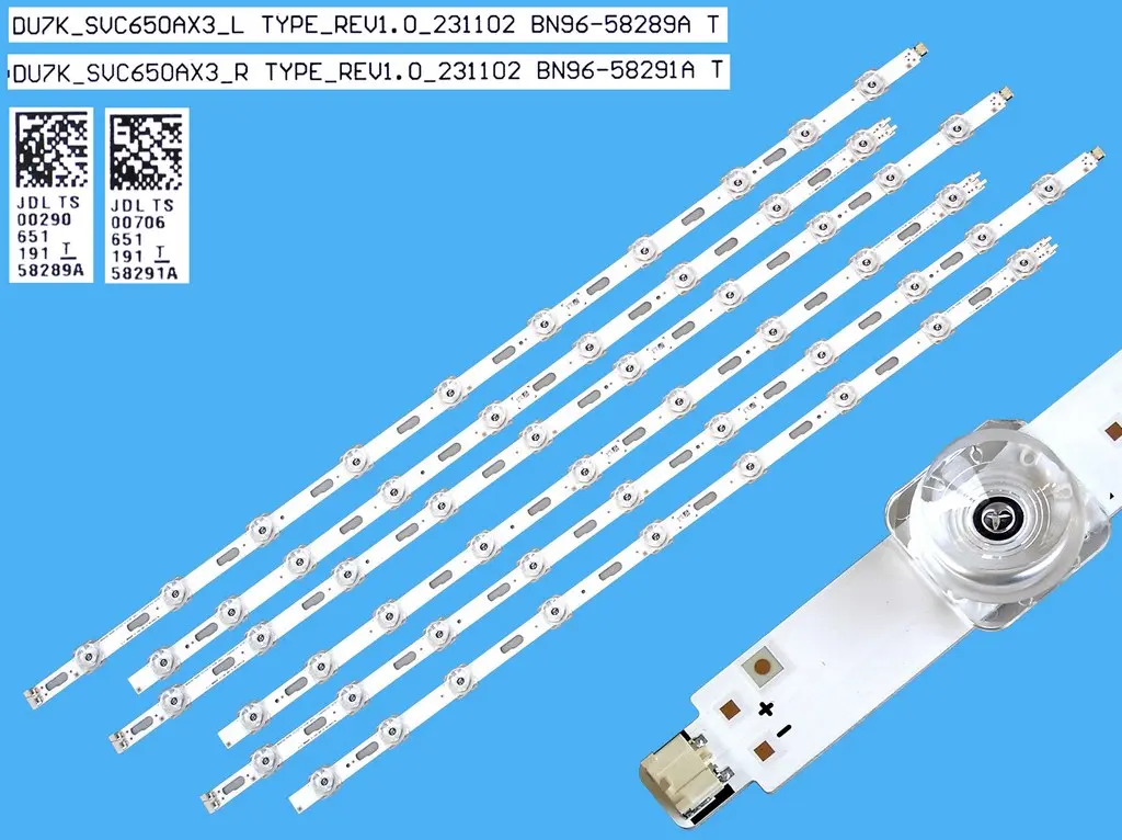 LED podsvit 1288mm sada Samsung celkem 6 kusů / LED Backlight Assy BN96-58289A + BN96-58291A / DU7K_SVC650AX3_L TYPE_REV1.0231102 + DU7K_SVC650AX3_R TYPE_REV1.0_231102 originá