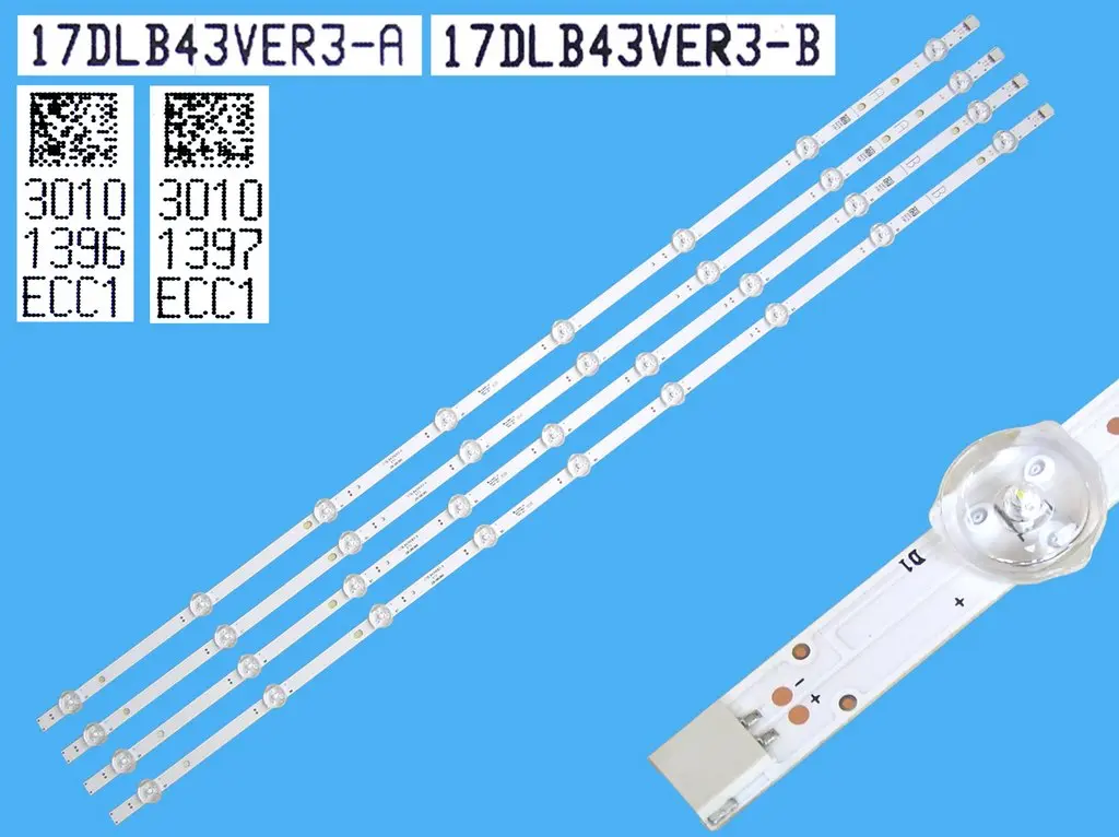 LED podsvit sada Vestel 17DLB43VER3 celkem 4 pásky 820mm / D-LED BAR. VESTEL 23559825 17DLB43VER3-A / 30101396 + 17DLB43VER3-B / 30101397