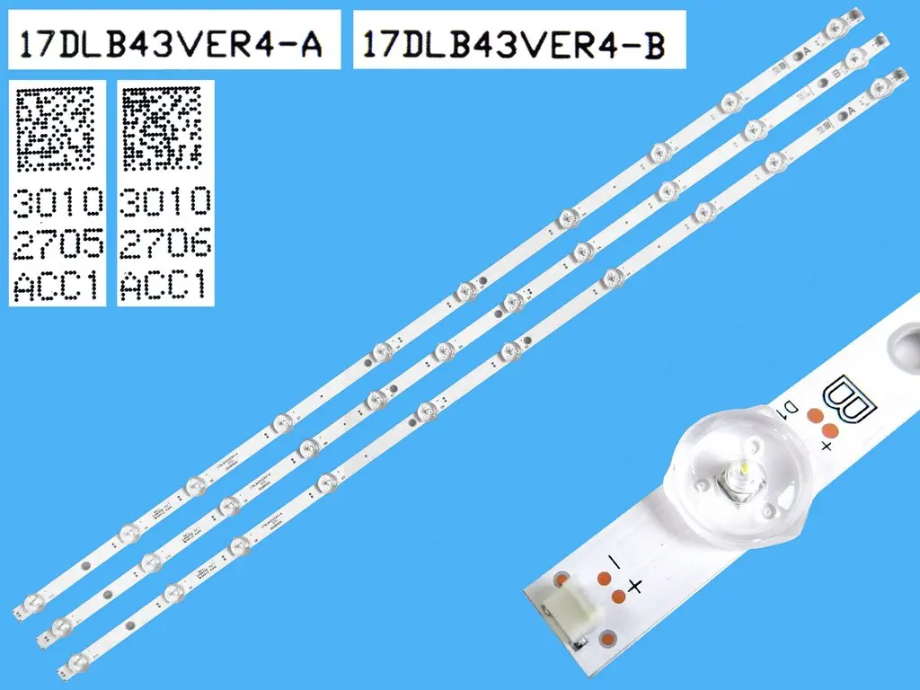 LED podsvit sada Vestel 17DLB43VER4 celkem 3 pásky 800mm / D-LED BAR. VESTEL 17DLB43VER4-A / 30102705 + 17DLB43VER4-B / 30102706