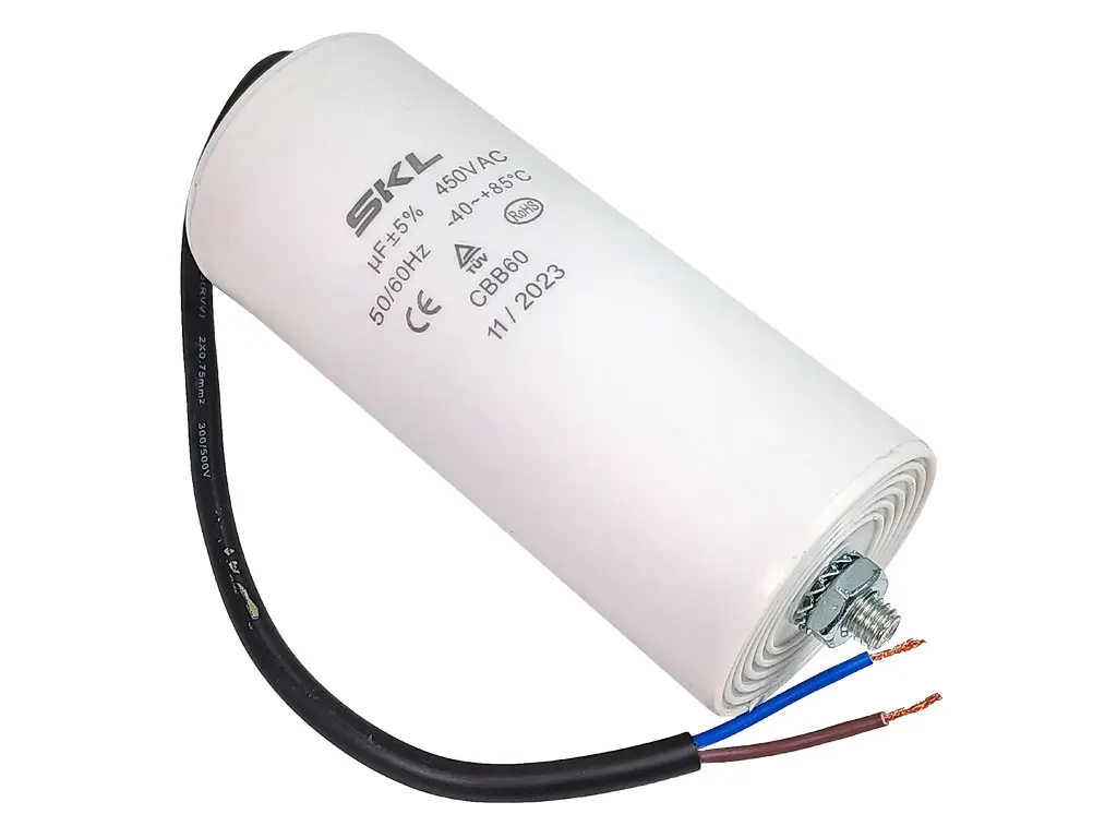 Rozběhový kondenzátor 70.0 uF ( 70.0uf ) 450V 50/60Hz CBB60 SKL, kabel 25cm, motorový běhový kondenzátor