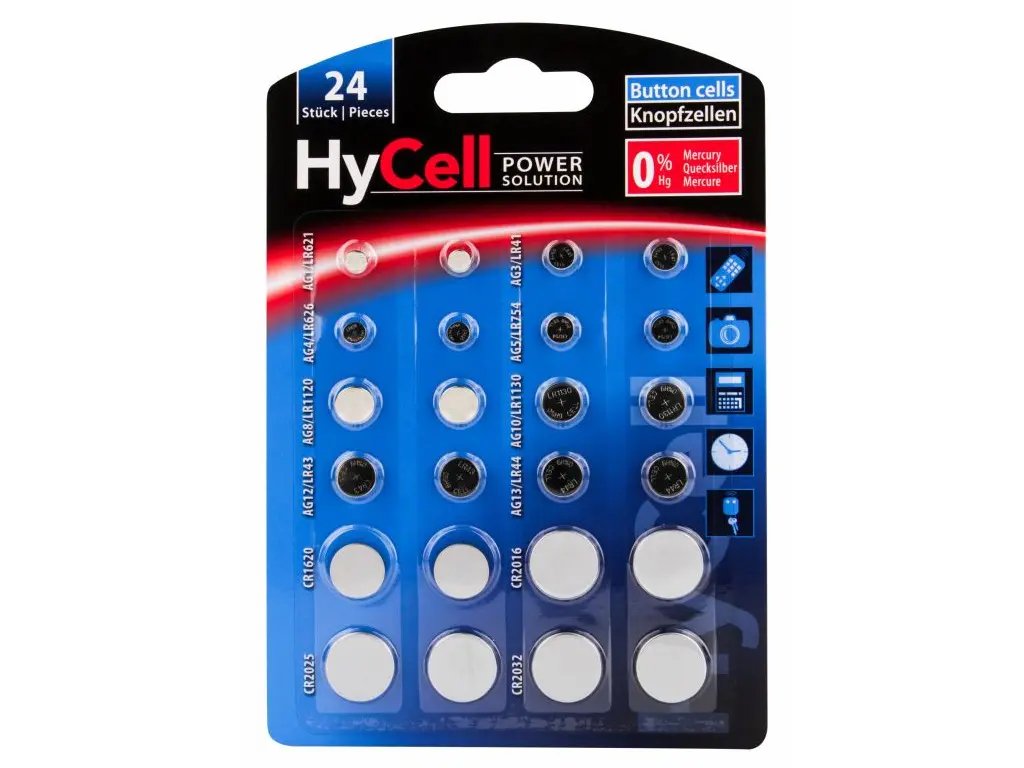 Sada knoflíkových alkalických a lithiových baterií 24 ks HyCell 1516-0003