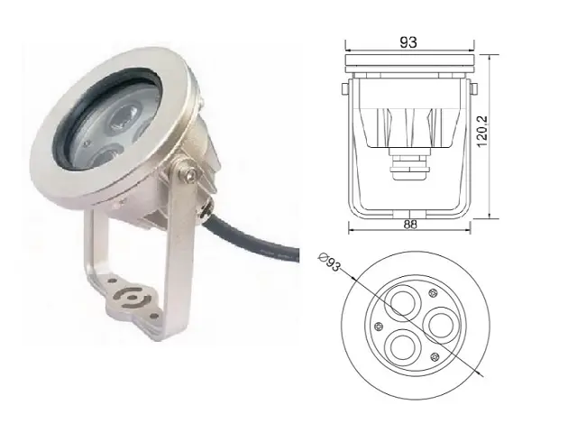 Světlo LED RISE nerez 3*1W, RGBV+, na noze, 30 degree, 12V DC