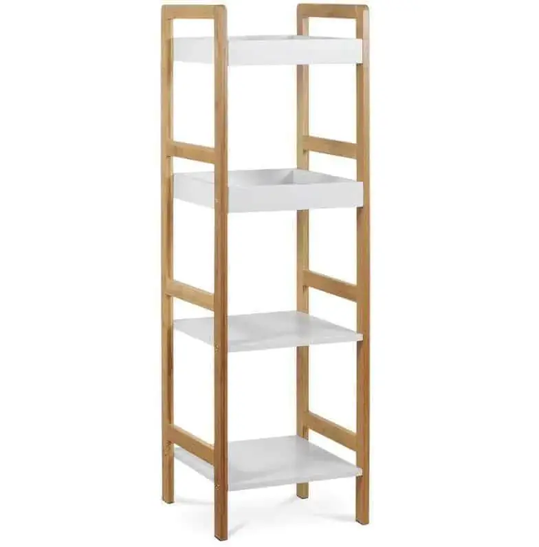 Regál, 4 police, masiv bambus, přírodní odstín, MDF, bílý matný lak, nosn. 12 kg Autronic