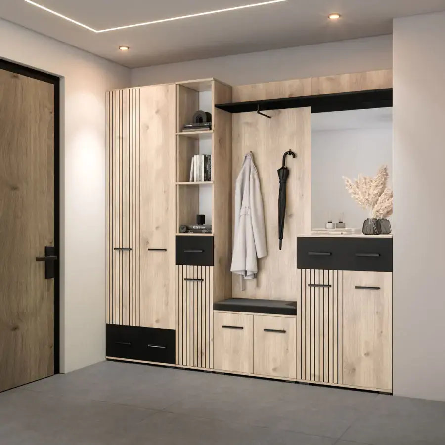 Casarredo Předsíňová sestava ZEMURA - světlý dub / černá