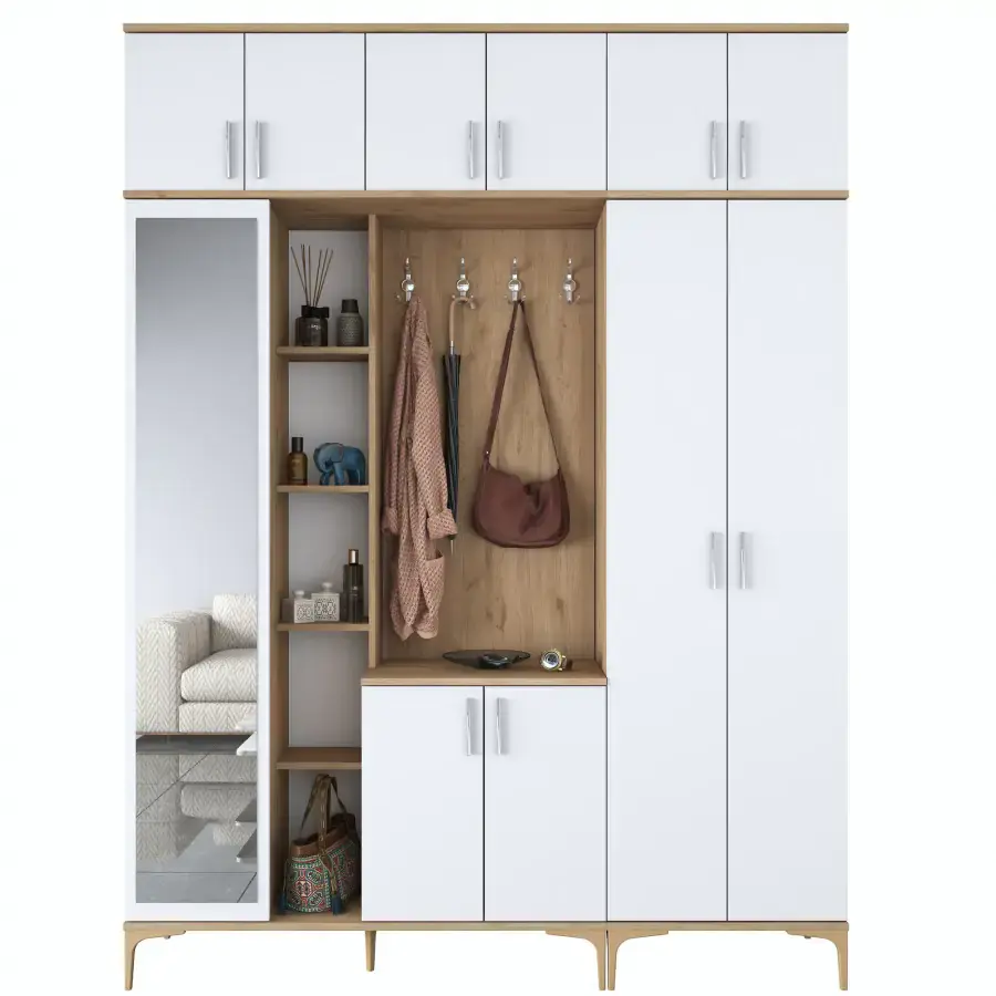Casarredo Předsíňová stěna se zrcadlem RICADI - ořech/bílá