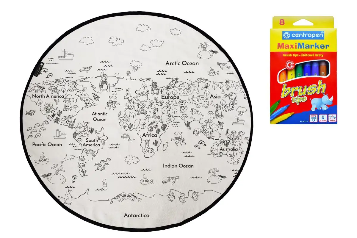 Butter Kings KOBEREC OMALOVÁNKY Colouring world bílá, černá 130x130 (průměr) kruh