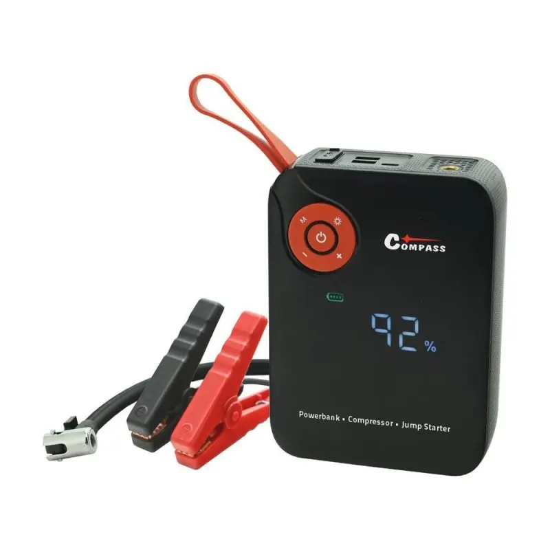 Startovací zdroj s kompresorem, powerbankou a svítilnou (7200mAh, 600A)